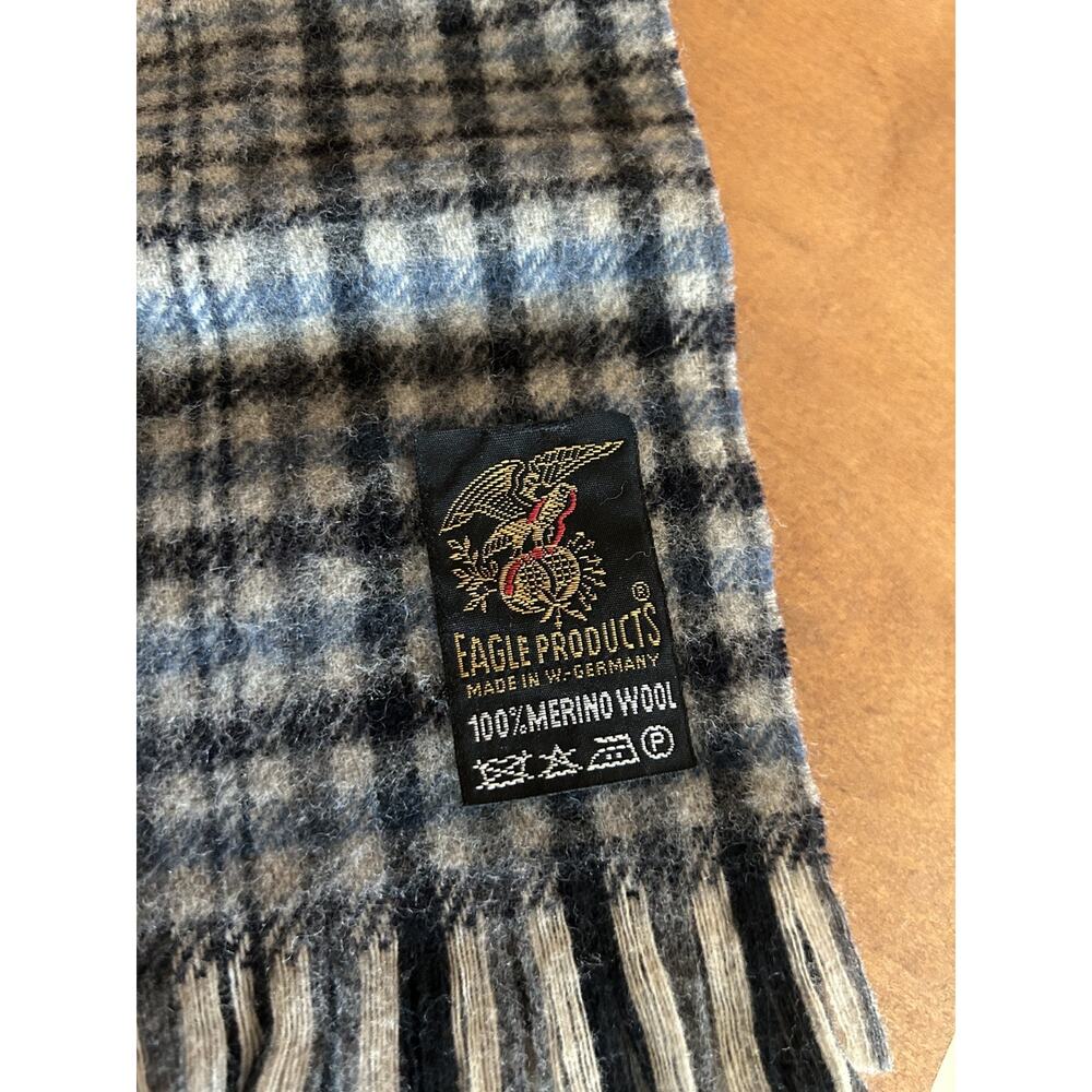 Vintage Merino Wool Scarf Plaid Fringe Made in West Germany 48”